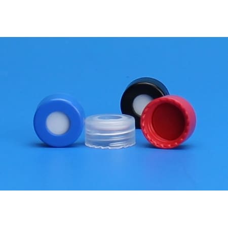 J.G. Finneran 53951F-09, Preassembled R.A.M. Ribbed Screw Thread Cap, Fixed PTFE/Silicone Septa, Black, 9mm Diameter, Pack of 100